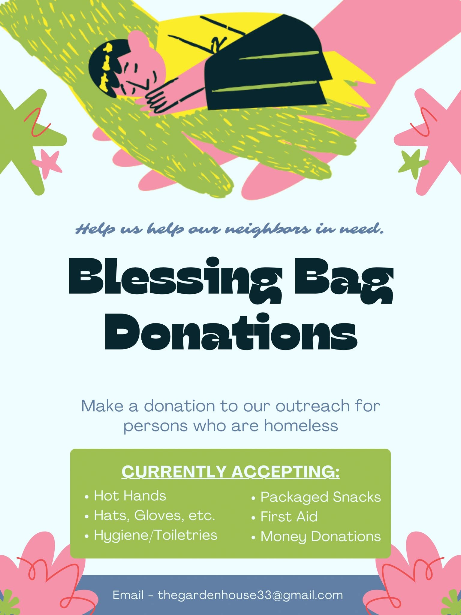 The Garden House Blessing Bag Donations flyer