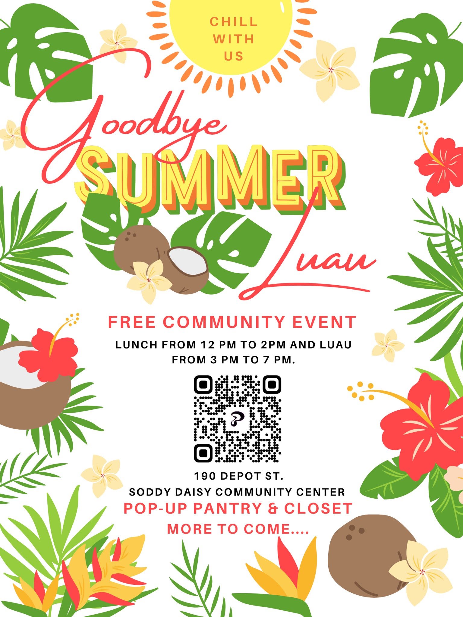 The Garden House Goodbye Summer Luau flyer for August 2026
