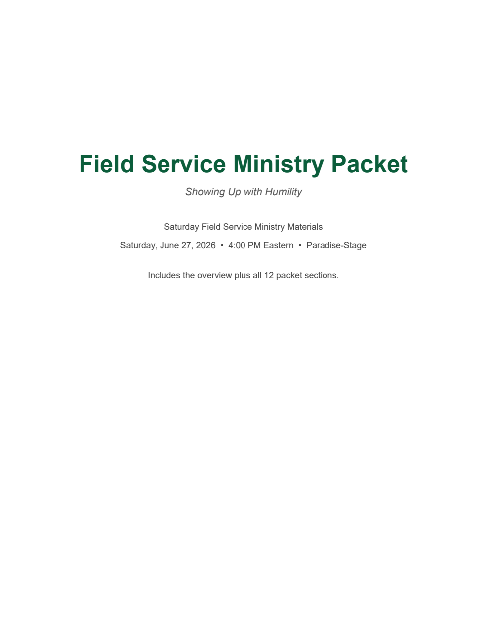 First page preview of the Field Service Ministry Packet